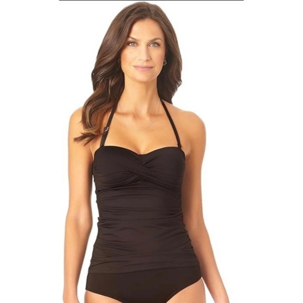 Anne Cole Women's Solid Twist Front Shirred Bandeau Tankini Swim Top‎